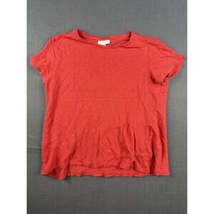 NWOT J JILL small red linen blend knit top tee baby doll front sleeve S